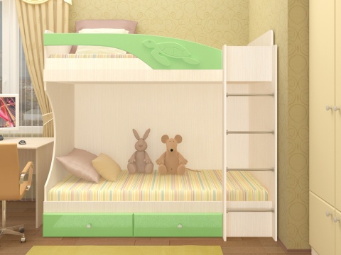 Кровать 2-х Ярусная Ириска МДФ (2,03х1,85х1,08/сп. место 0,8х2,0)/Разные Цвета