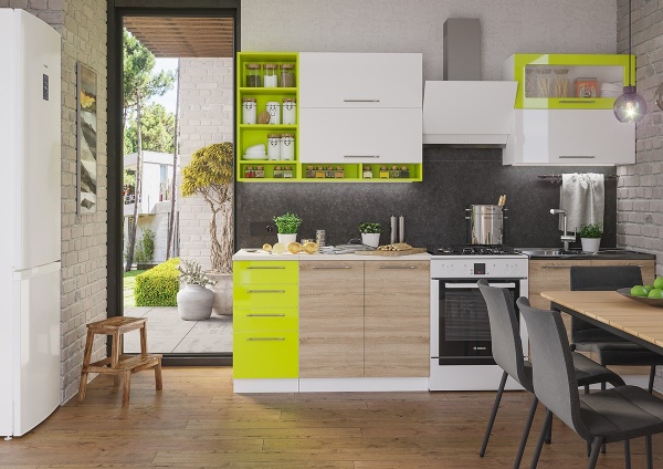 Кухонный Гарнитур Софья 2000 мм Дуб Сонома/Белый + Лайм